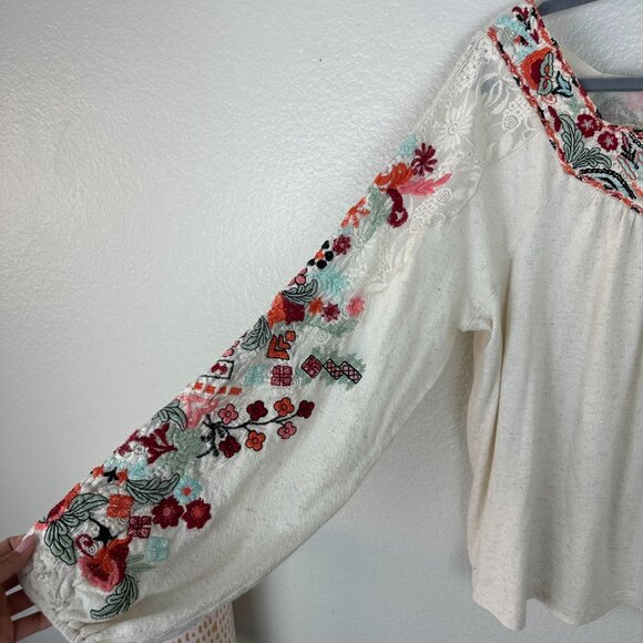 Soft Surroundings Mariella Floral Embroidered Linen Blend Boho Tunic Top XL - Picture 5 of 14
